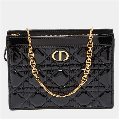 dior patent leather clutch on chain|Dior caro pouch.